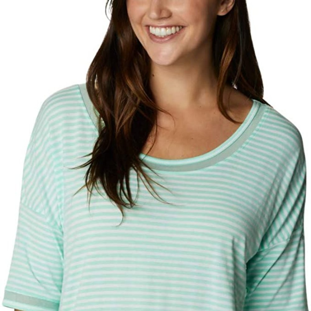 🆕Columbia Women's Slack Water™ Knit 3/4 Sleeve Tee, Mint Cay Stripe, Authentic